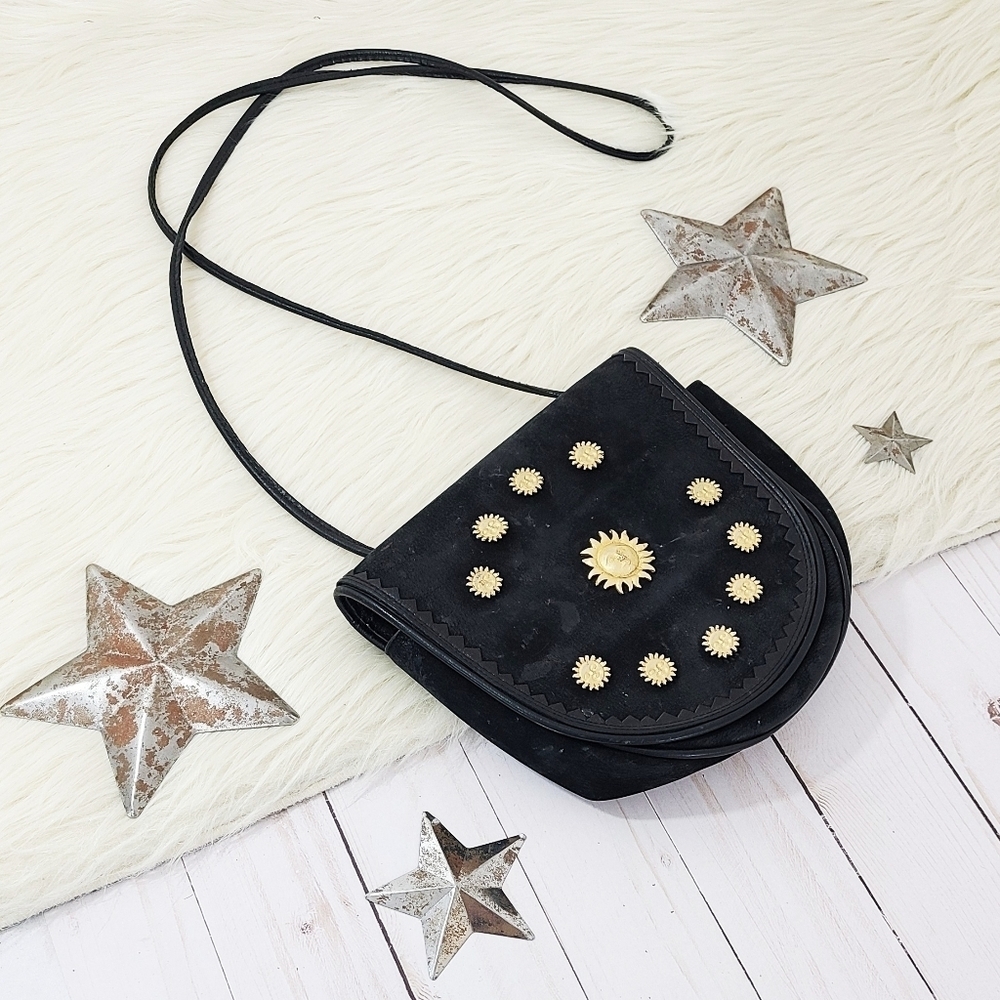 Donald J Pliner 90s sun studded crossbody bag black nubuck celestial small